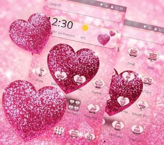 Pink Glitter Love Heart Theme स्क्रीनशॉट 1