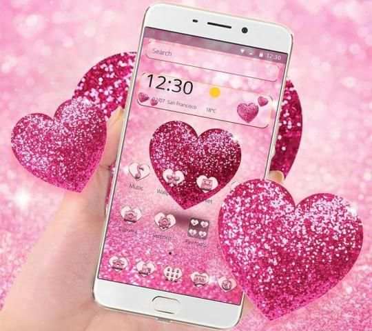 Pink Glitter Love Heart Theme screenshot 4
