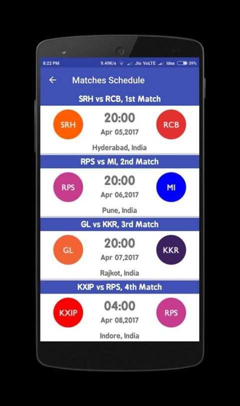 Schedule for IPL 2017 screenshot 2