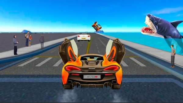 Angry shark flyingCar shooting screenshot 3