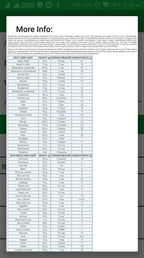 Carbohydrate Calculator स्क्रीनशॉट 3