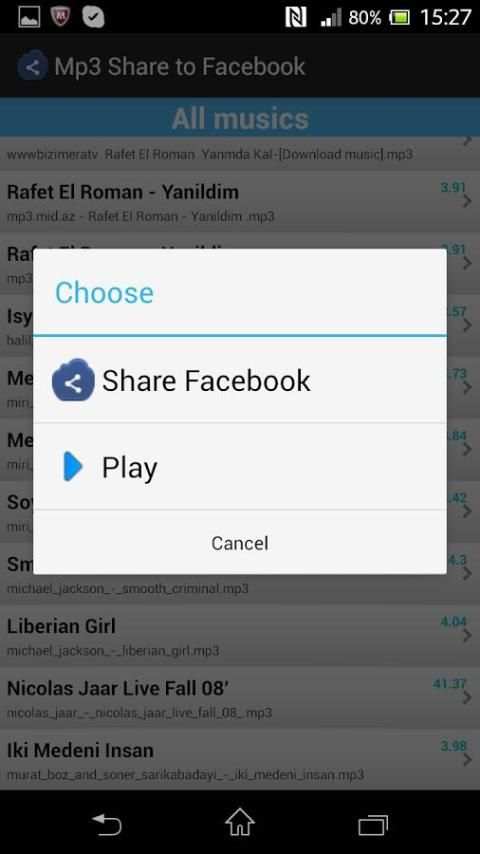 Mp3 Share to Facebook स्क्रीनशॉट 3