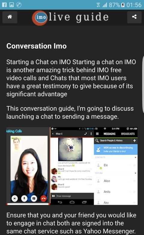 Guide for free call video IMO скриншот 2
