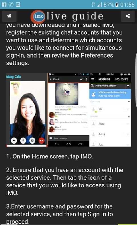 Guide for free call video IMO скриншот 3