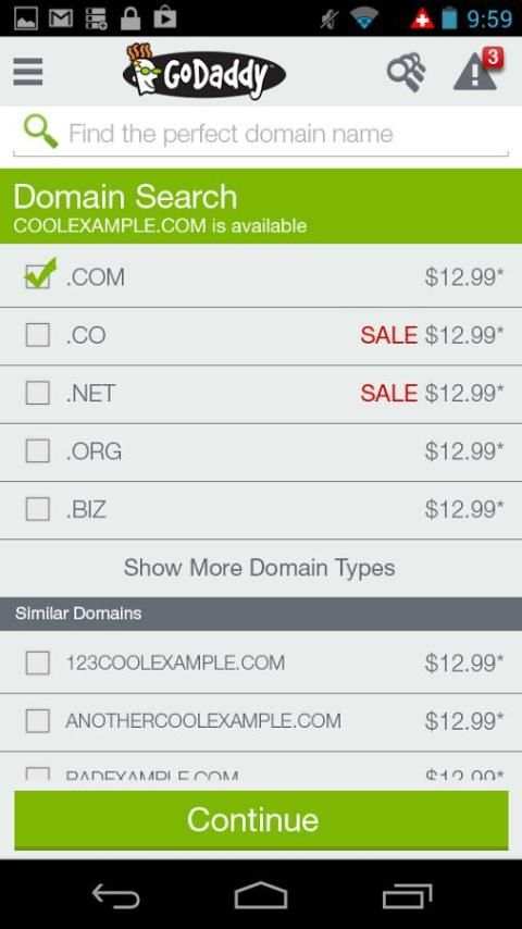 GoDaddy.com мобильные домены скриншот 2