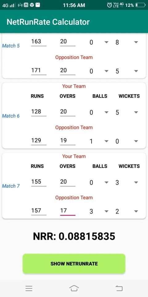 Net Run Rate Calculator screenshot 2