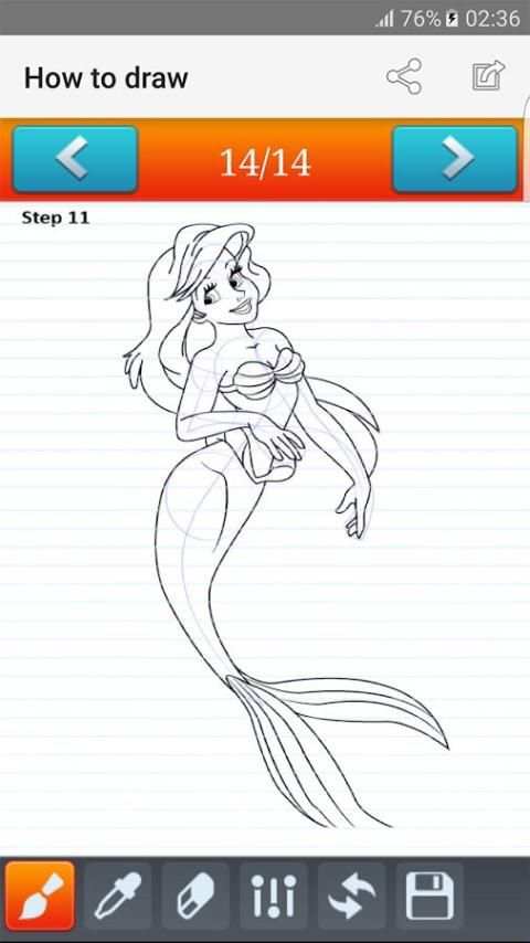 how to draw The Little Mermaid скриншот 1