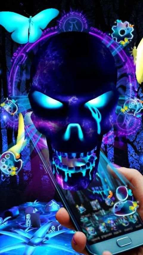 Tema Kupu-kupu 3D Neon Skull screenshot 2
