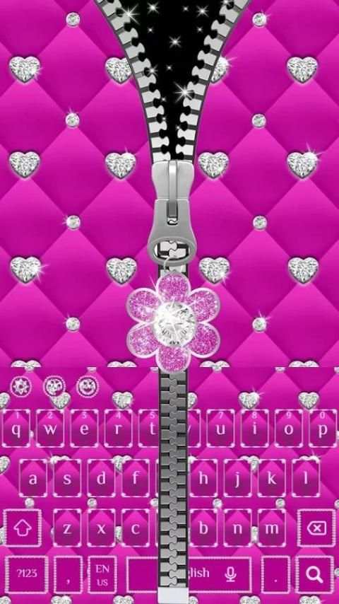 Pink Zipper Girly Diamond Keyboard Theme screenshot 4
