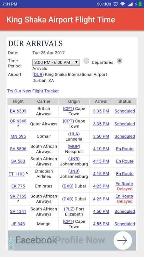King Shaka Airport Flight Time screenshot 2
