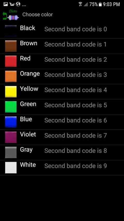 Resistor color codes. screenshot 3