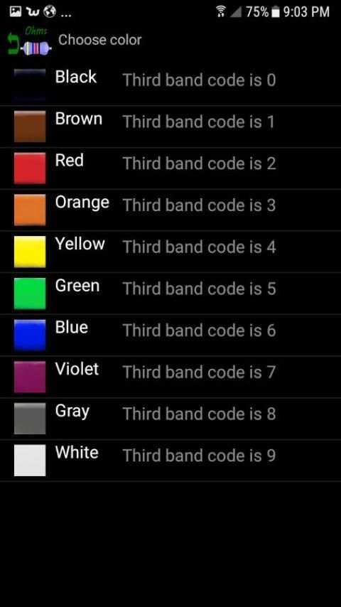 Resistor color codes. screenshot 2