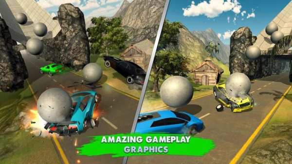 Chained Cars Rolling Ball Crash screenshot 1