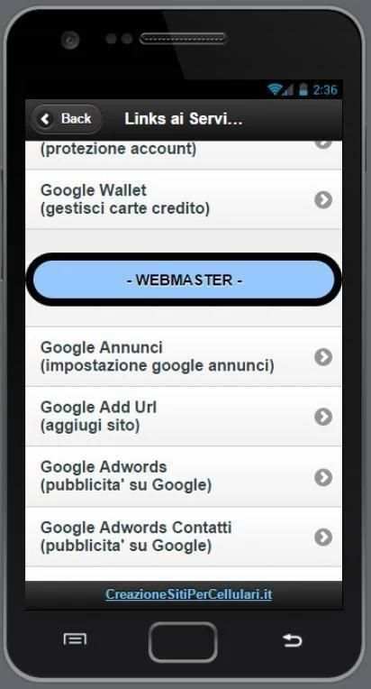Links ai Servizi © Google screenshot 7