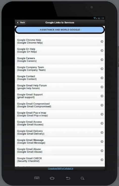 Links to © Google Services screenshot 2