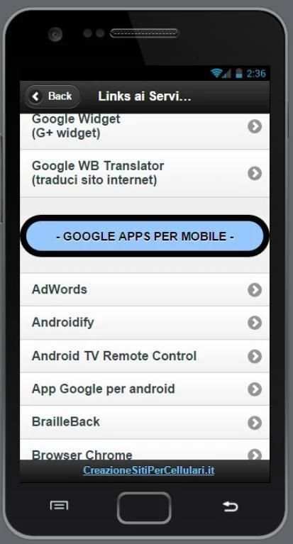 Links ai Servizi © Google screenshot 5