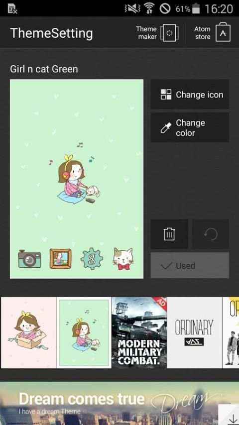 Girl n cat Green Atom Theme screenshot 1