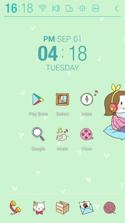 Girl n cat Green Atom Theme screenshot 5