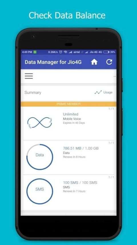 Data Manager for Jio :Check Jio Data Balance,Usage स्क्रीनशॉट 5