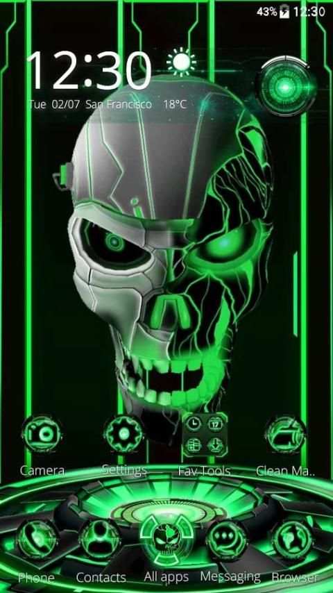 Neon Green tech Skull 3D Theme 3 تصوير الشاشة