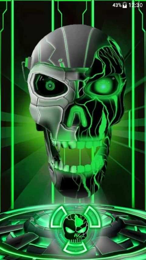 Neon Green tech Skull 3D Theme 1 تصوير الشاشة