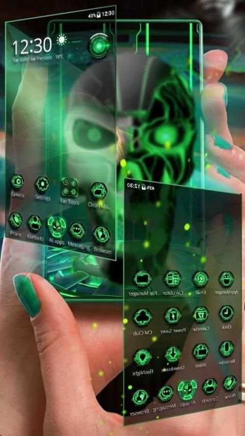 Neon Green tech Skull 3D Theme 5 تصوير الشاشة