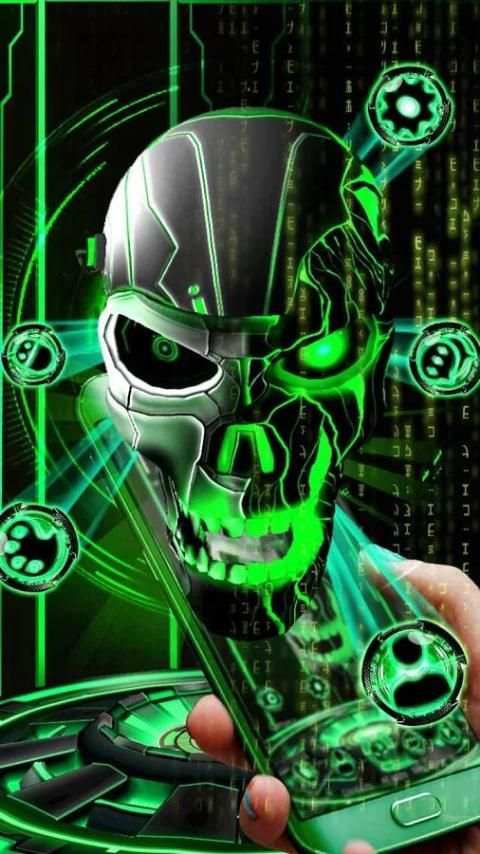 Neon Green tech Skull 3D Theme 4 تصوير الشاشة