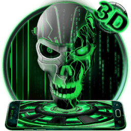 Neon Green tech Skull 3D Theme иконка