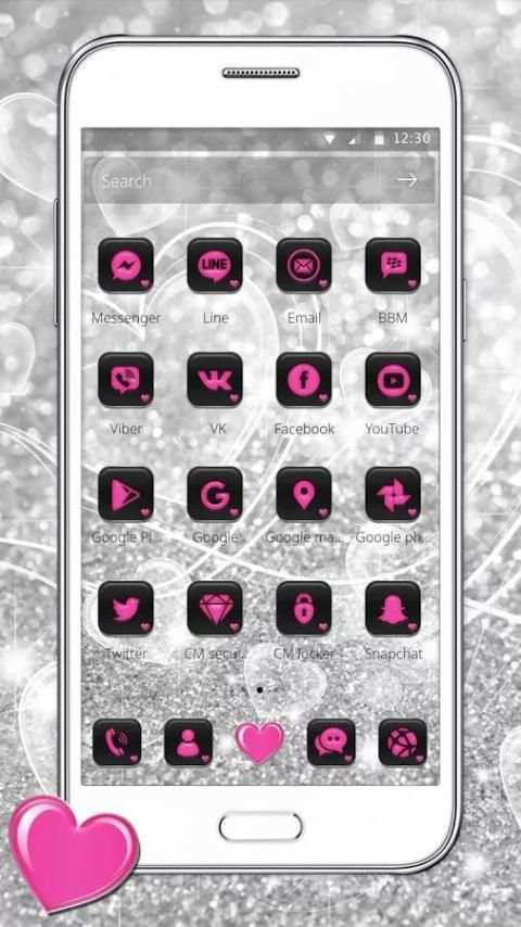 Pink & Black Glitter Hearts Launcher screenshot 3