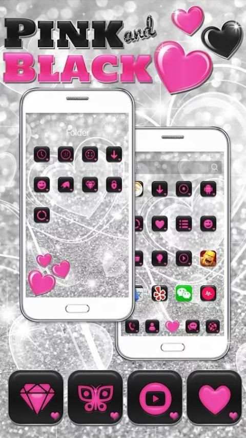 Pink & Black Glitter Hearts Launcher screenshot 2