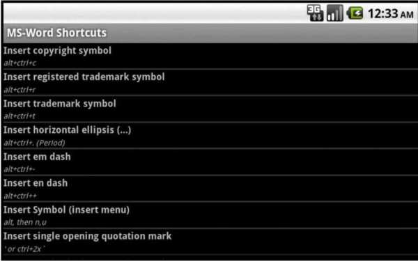 MS Word Shortcuts screenshot 1