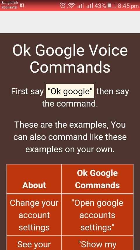 Command Of OK Google 1 تصوير الشاشة