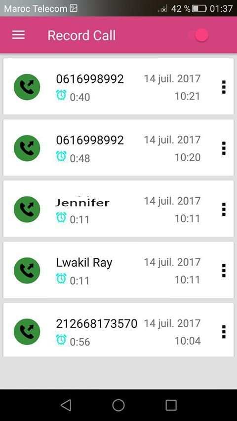 Auto Call Recording 2017 1 تصوير الشاشة