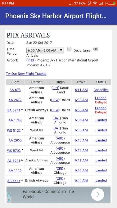 Phoenix Sky Harbor Airport Flight Time 1 تصوير الشاشة