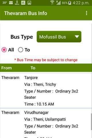 Thevaram Bus Info screenshot 2