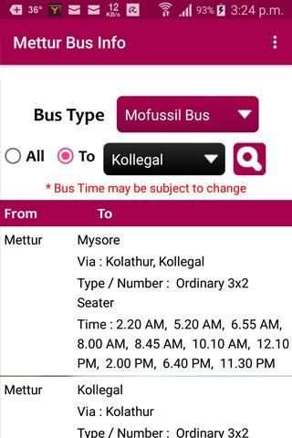 Mettur Bus Info screenshot 1