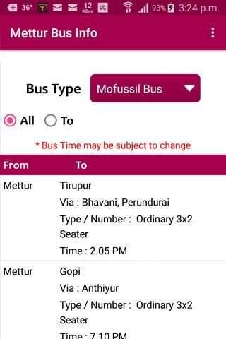 Mettur Bus Info screenshot 2