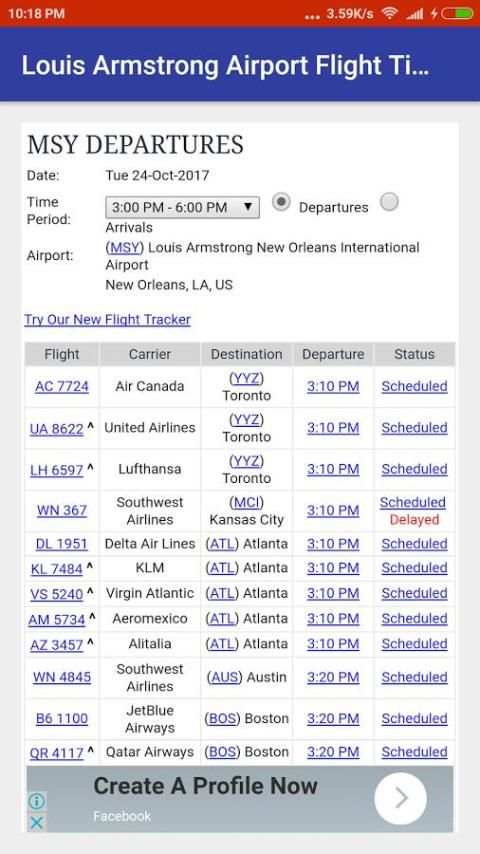 Louis Armstrong Airport Flight Time скриншот 3