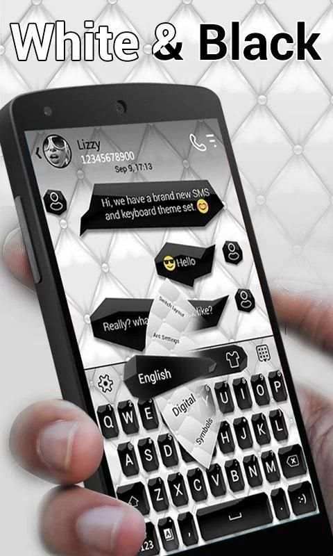 Black and White Keyboard Theme 2 تصوير الشاشة