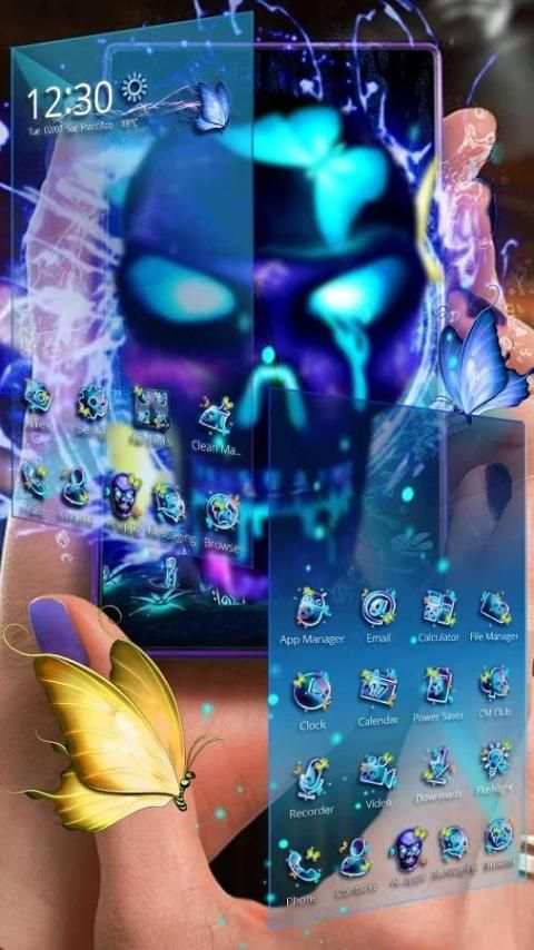 Tema Kupu-kupu 3D Neon Skull screenshot 3