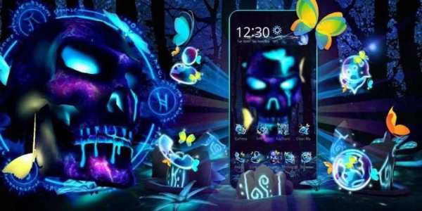 Tema Kupu-kupu 3D Neon Skull screenshot 1