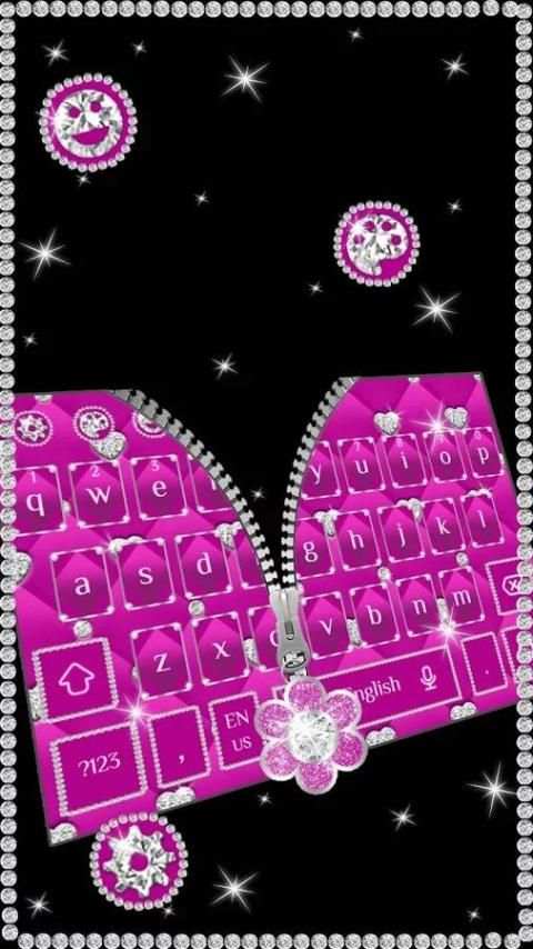 Pink Zipper Girly Diamond Keyboard Theme screenshot 3