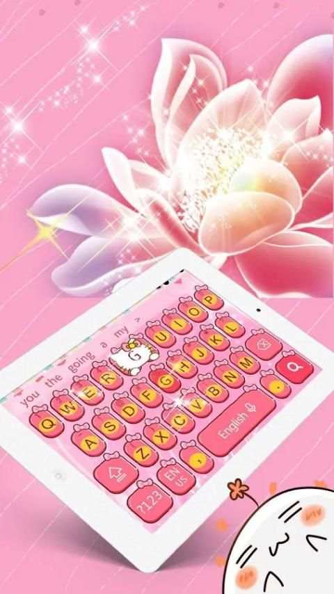 Pink Minny Cute Bowknot kitty Keyboard Theme 2 تصوير الشاشة