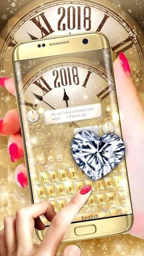 2018 Gold Diamond Clock Keyboard Theme screenshot 3