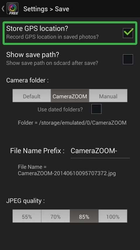 Camera ZOOM FX Geotagger स्क्रीनशॉट 1