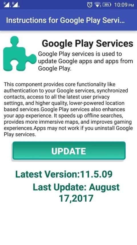 Instructions for Google Play Service Update скриншот 1
