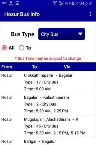 Hosur Bus Info screenshot 3