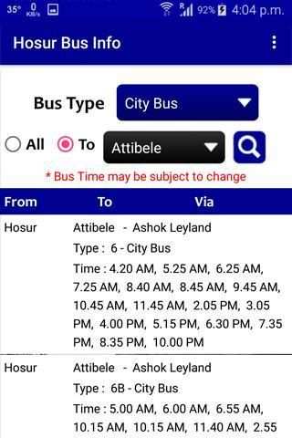 Hosur Bus Info स्क्रीनशॉट 2