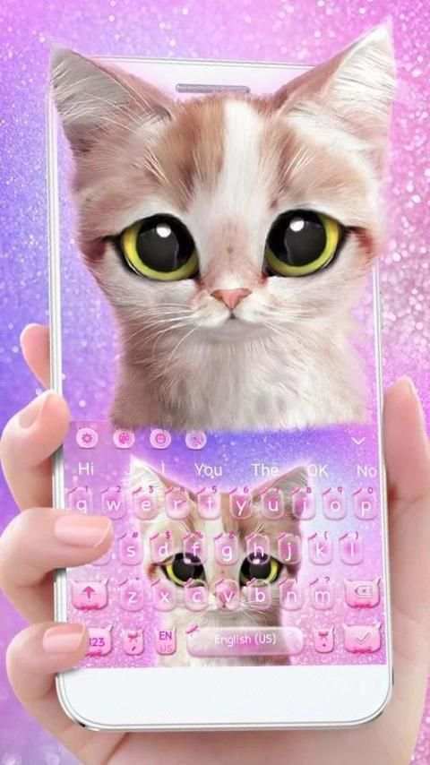 Pink Cute Cat Keyboard Theme скриншот 3