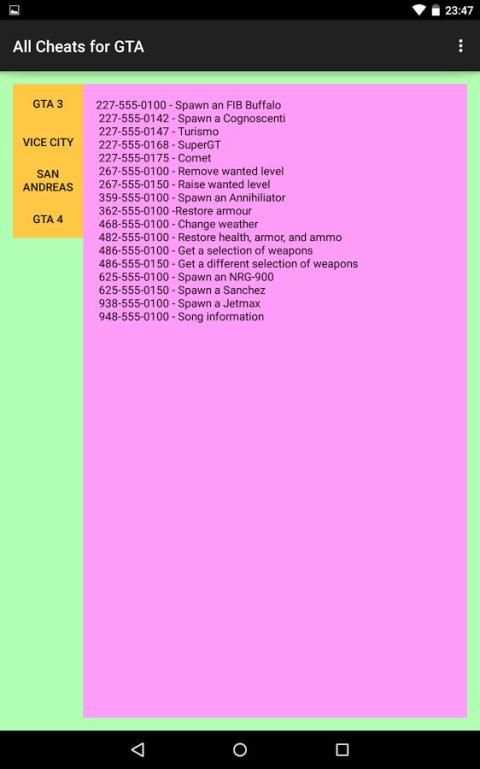 All Cheats For GTA स्क्रीनशॉट 1